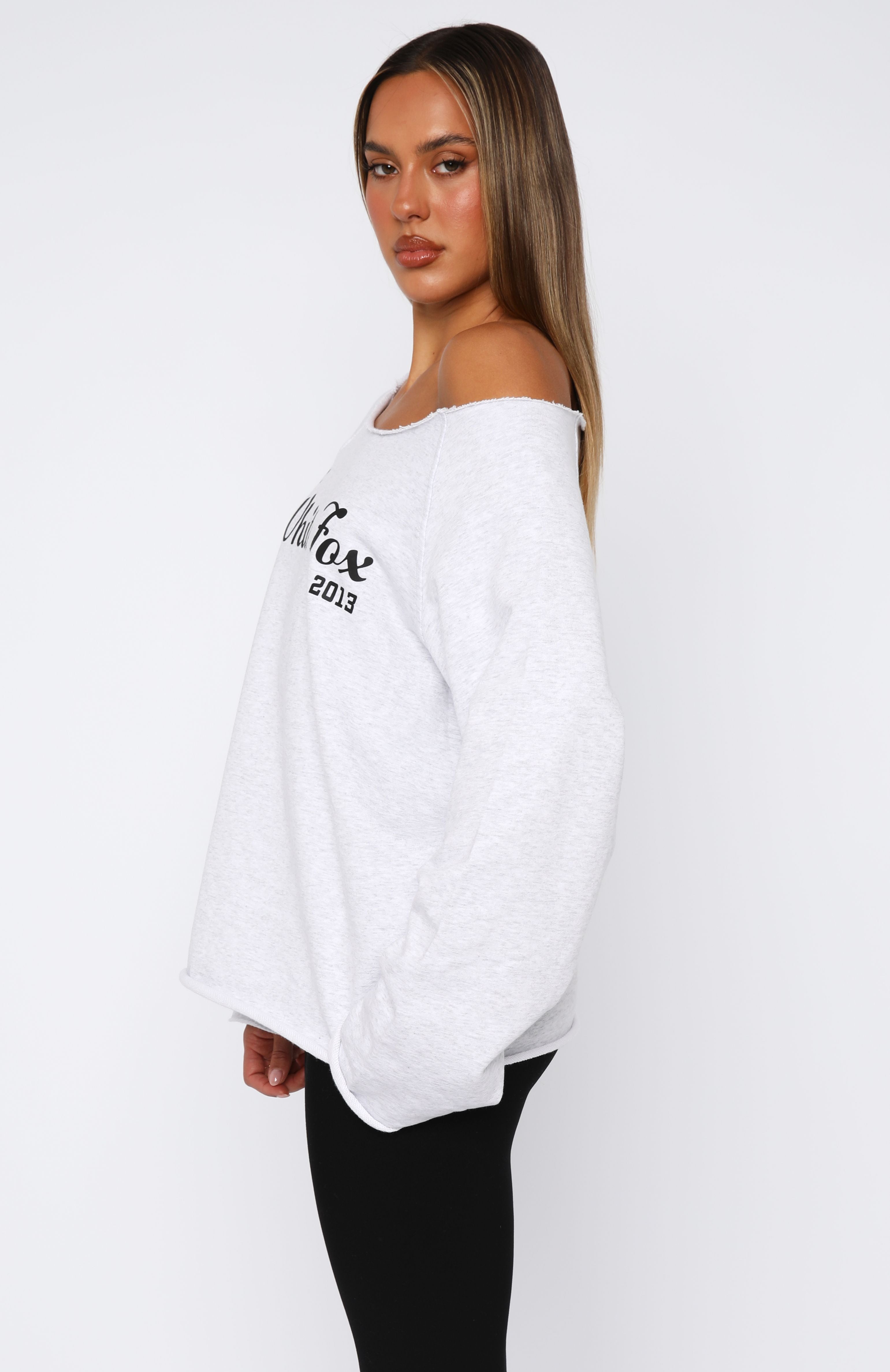 Celebrating Me Off Shoulder Sweater Grey Marle
