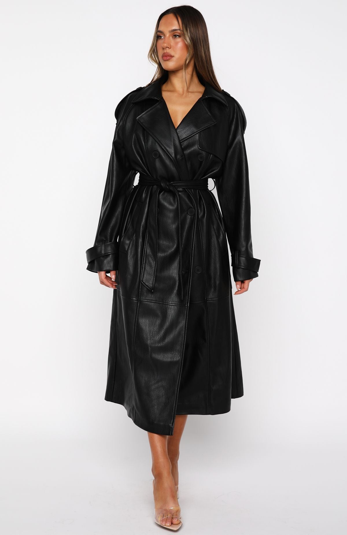 Do I Ever Pu Trench Coat Black
