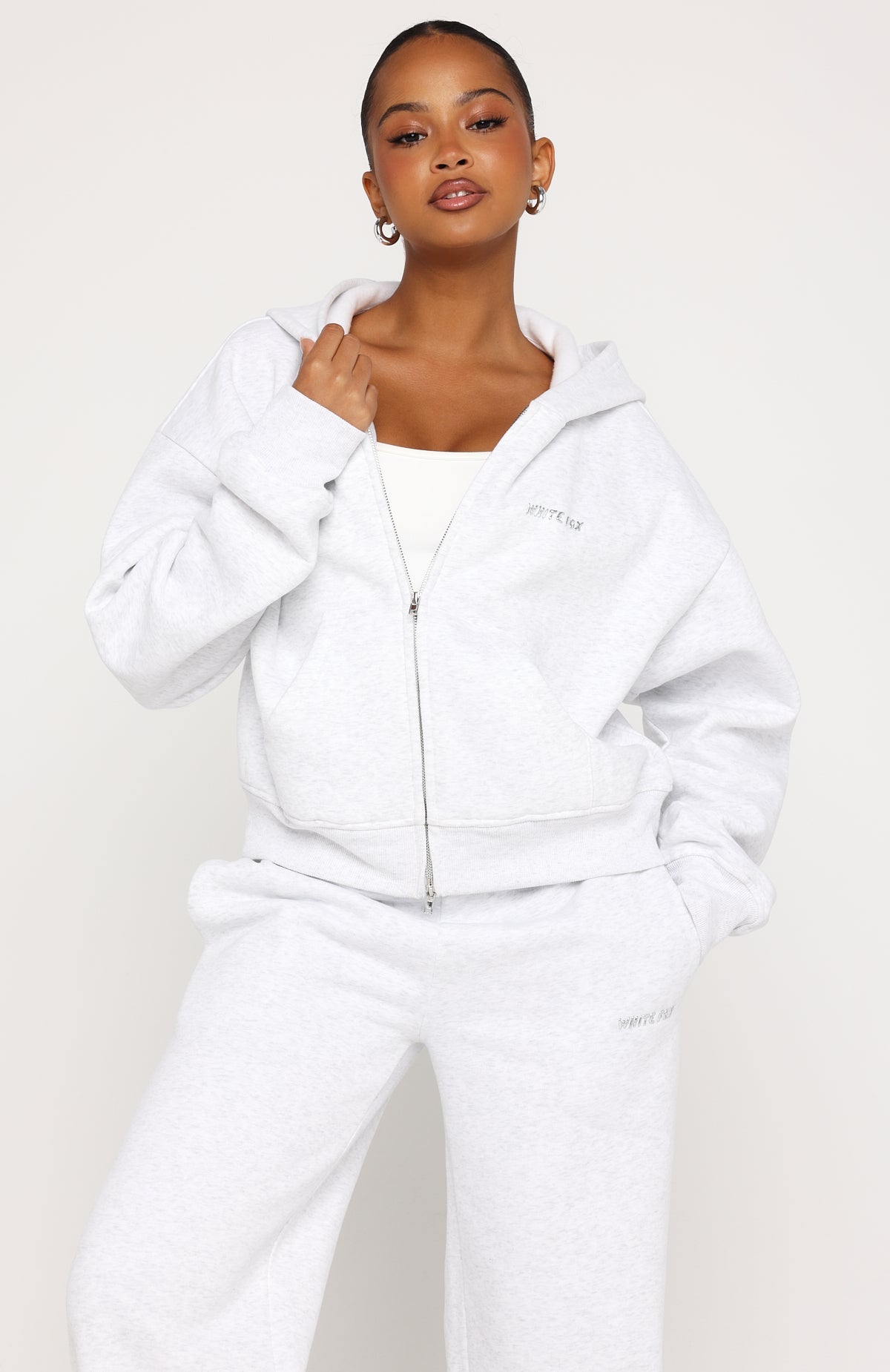 Test Drive Boxy Zip Front Hoodie Grey Marle